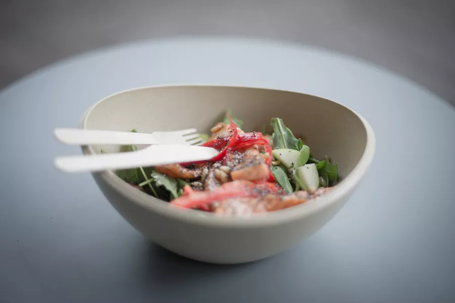 Salade idéale pour l'été avec du saumon, du boulgour, de la pomme et de l'aneth.